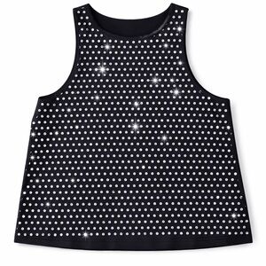 Maje Rhinestone Embellished Tank Top Sculptung Stretch Knit Black Crystal Top